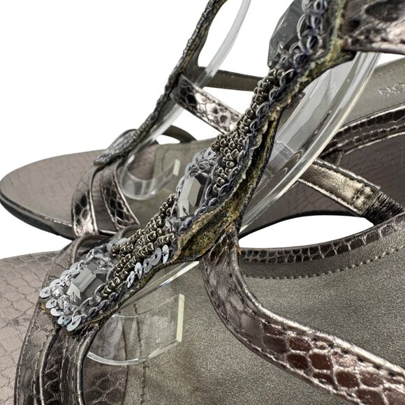 Y2K Kenneth Cole Reaction Bronze Faux Snake Skin Wedge Sequence Sandals Size 7.5 - Picture 6 of 12